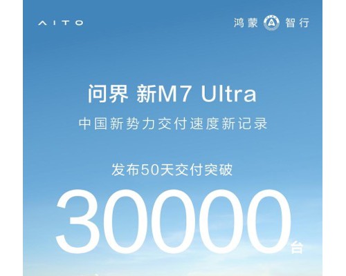 上市50天交付突破3万台，问界新M7 Ultra创造中国新势力交付新速度